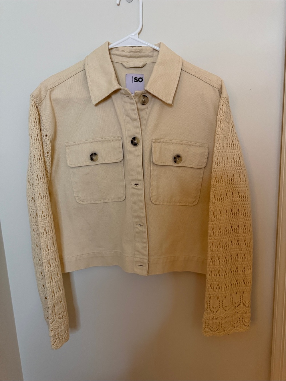 SO Cream Crochet-Sleeve Utility Jacket